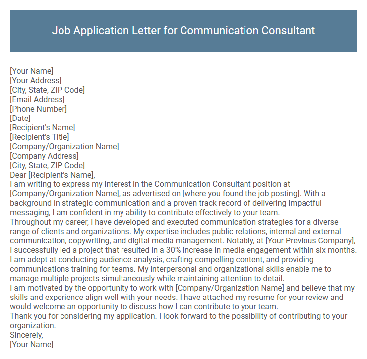 Job Application Letter for Communication Consultant