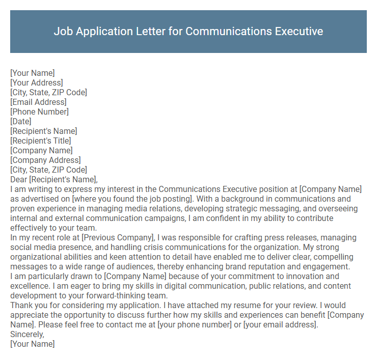 Job Application Letter for Communications Executive