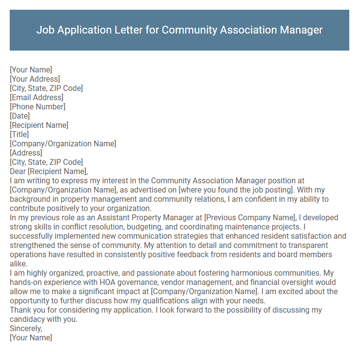 Job Application Letter for Community Association Manager