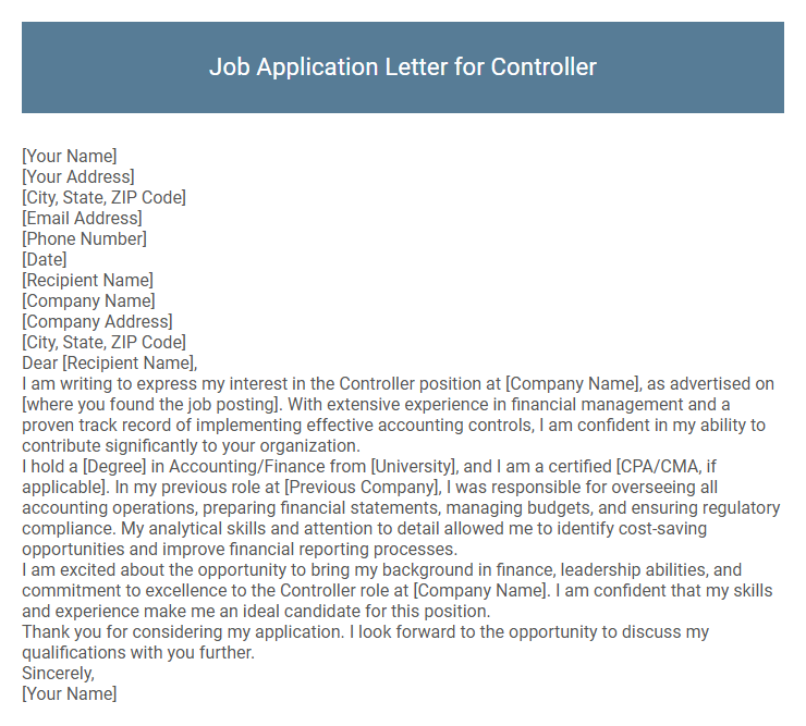 Job Application Letter for Controller