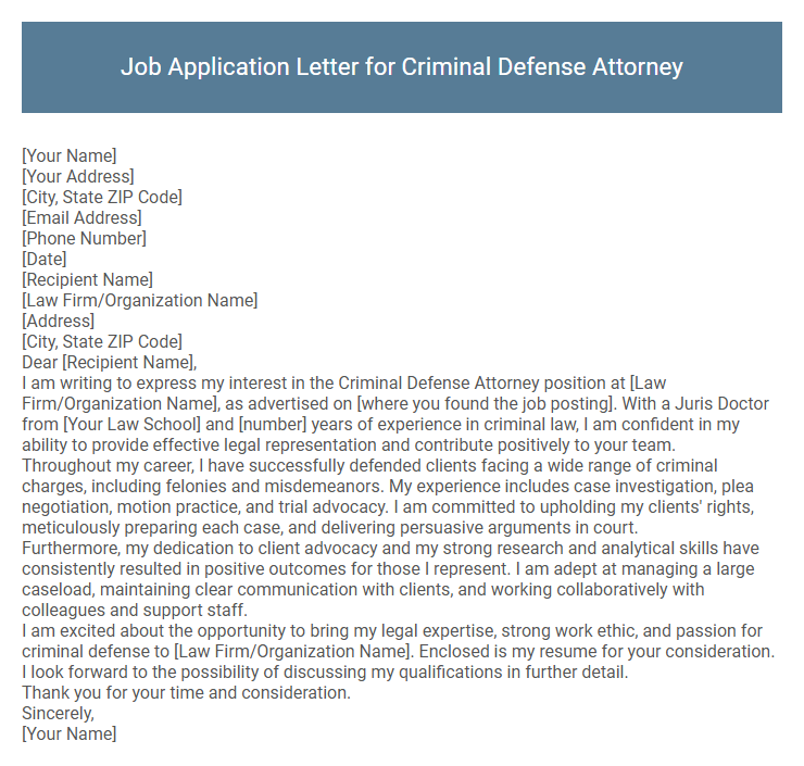Job Application Letter for Criminal Defense Attorney
