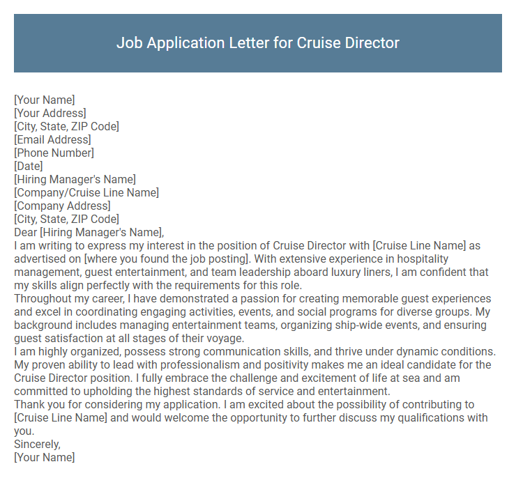 Job Application Letter for Cruise Director