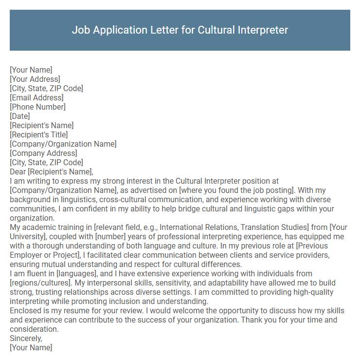 Job Application Letter for Cultural Interpreter