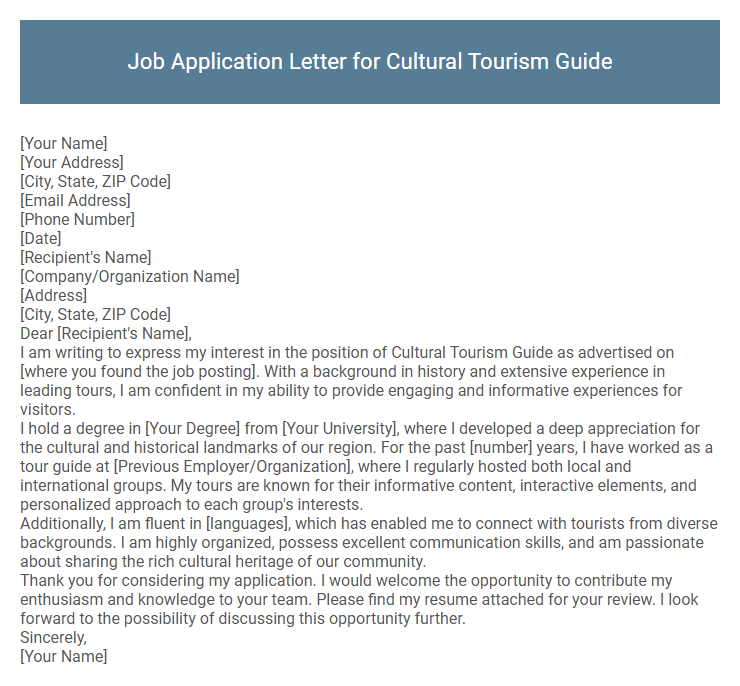 Job Application Letter for Cultural Tourism Guide