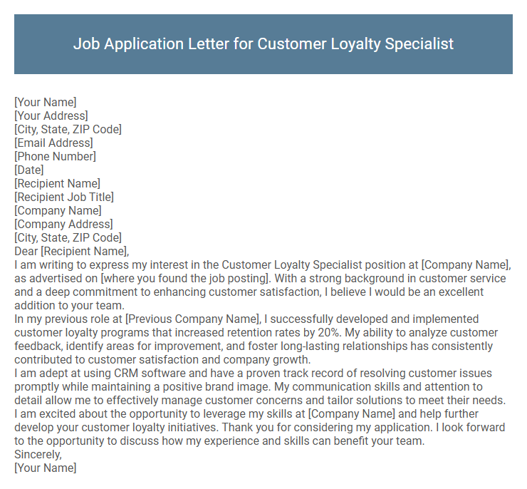Job Application Letter for Customer Loyalty Specialist