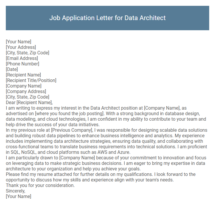 Job Application Letter for Data Architect