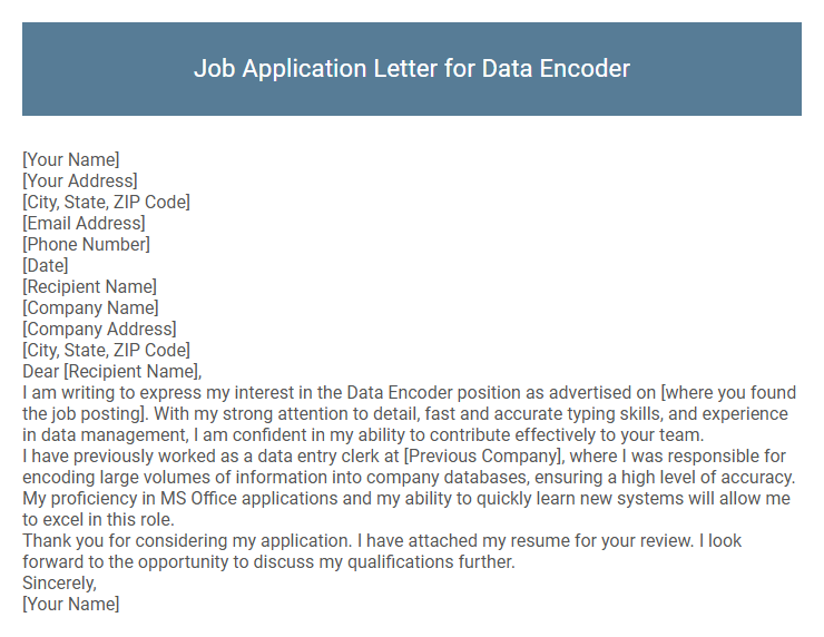 Job Application Letter for Data Encoder