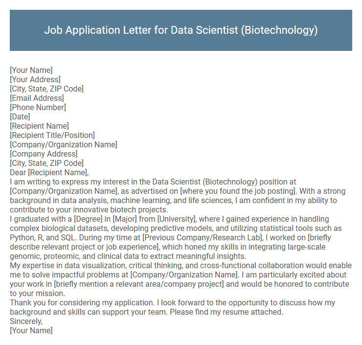 Job Application Letter for Data Scientist (Biotechnology)
