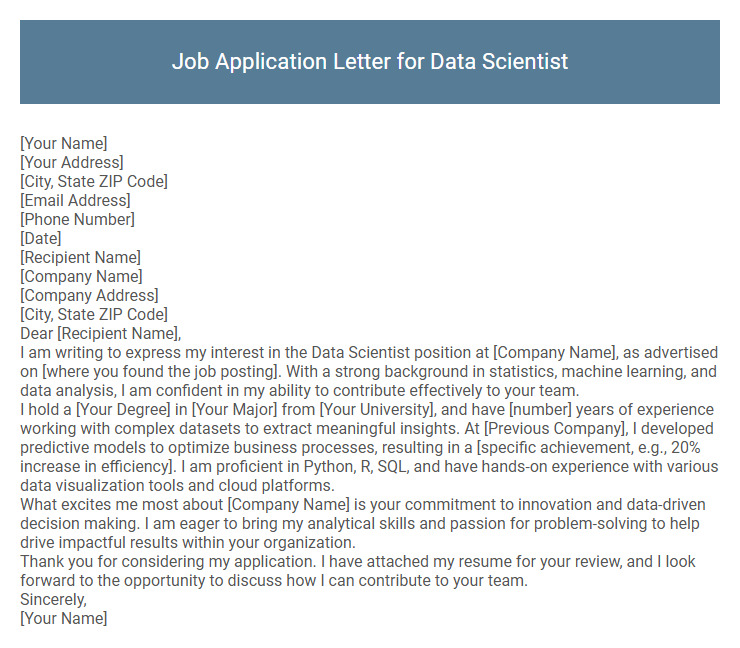 Job Application Letter for Data Scientist