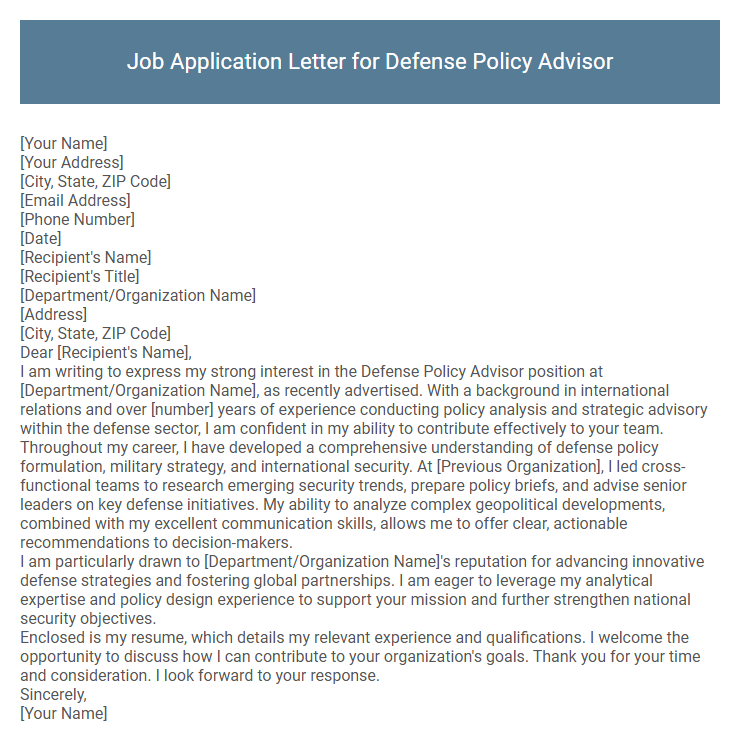 Job Application Letter for Defense Policy Advisor