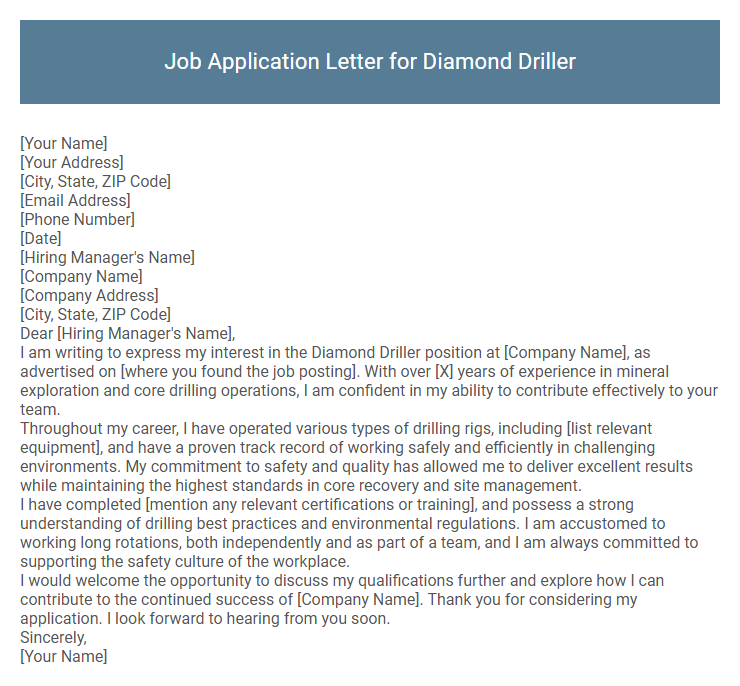 Job Application Letter for Diamond Driller