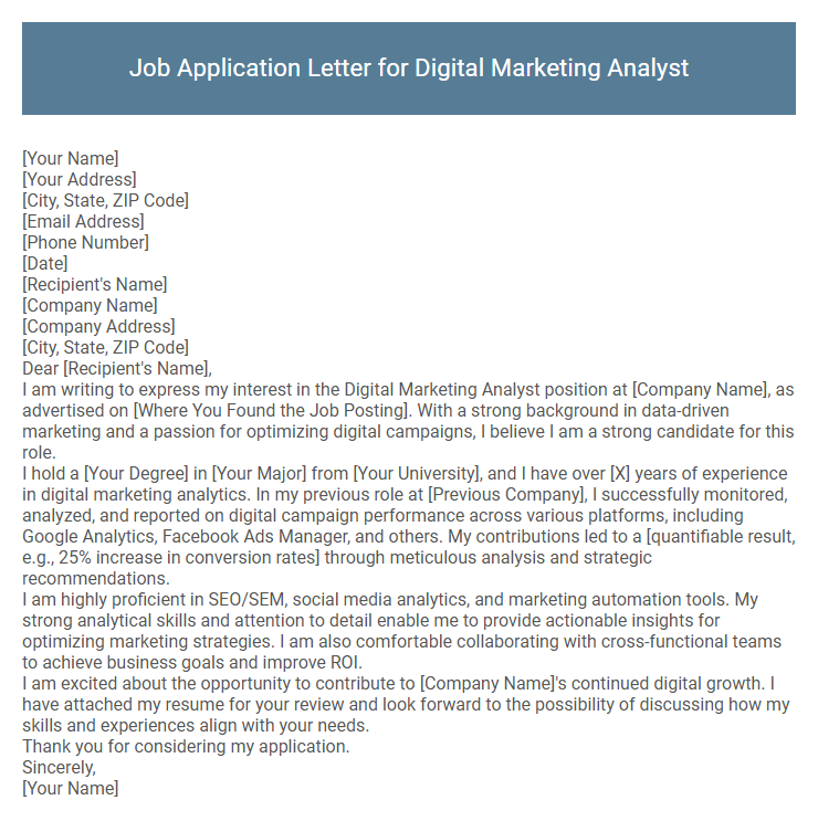 Job Application Letter for Digital Marketing Analyst