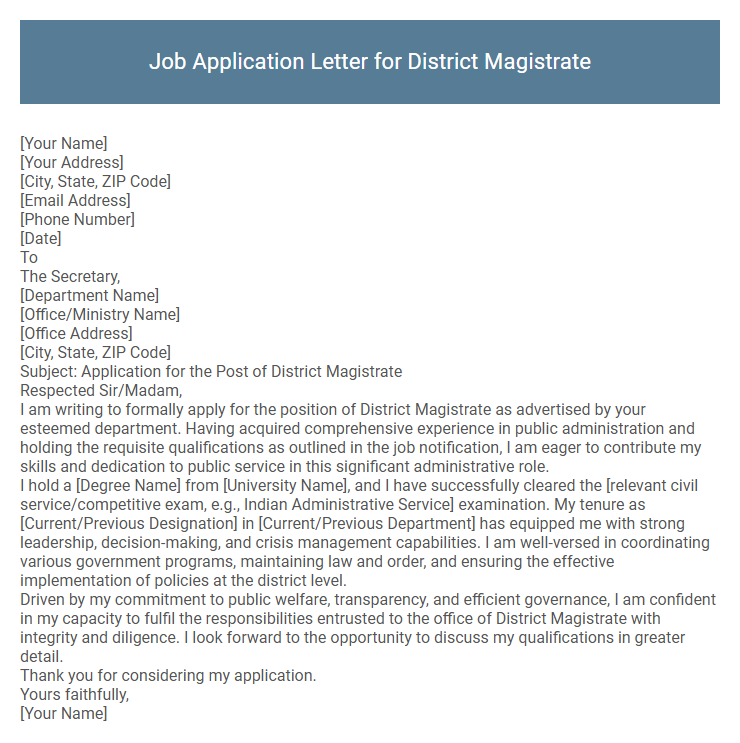 Job Application Letter for District Magistrate
