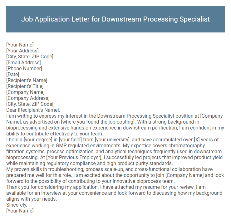 Job Application Letter for Downstream Processing Specialist