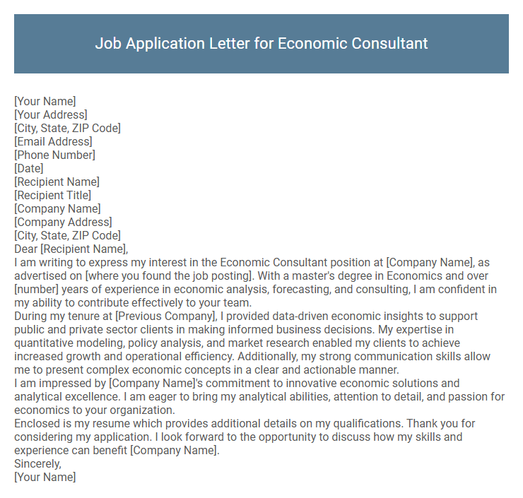 Job Application Letter for Economic Consultant