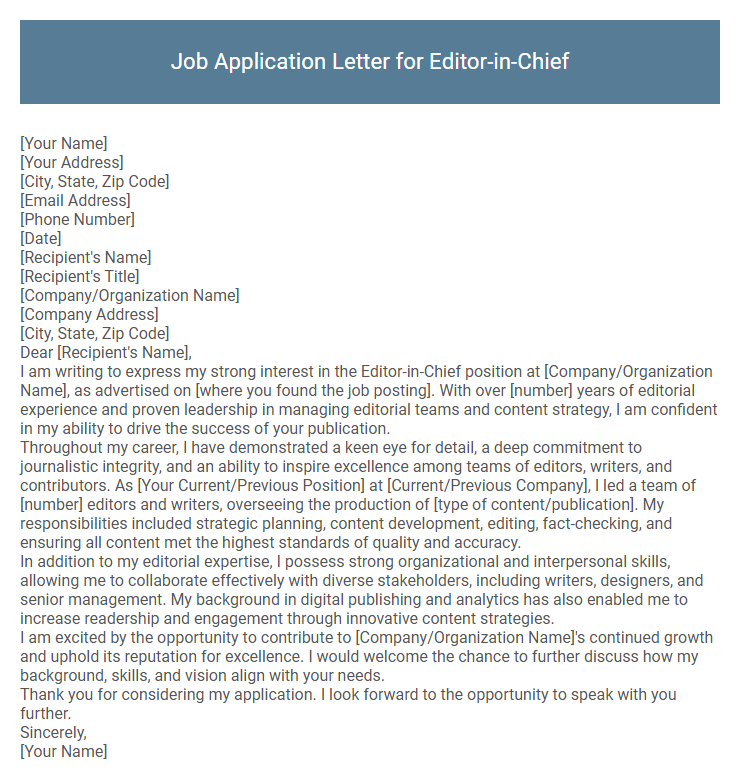 Job Application Letter for Editor-in-Chief