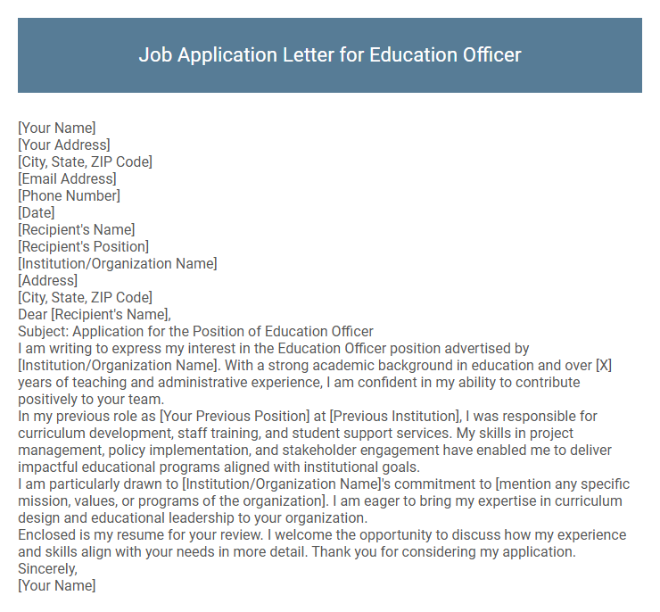 Job Application Letter for Education Officer