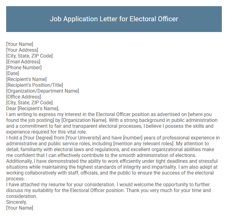 Job Application Letter for Electoral Officer