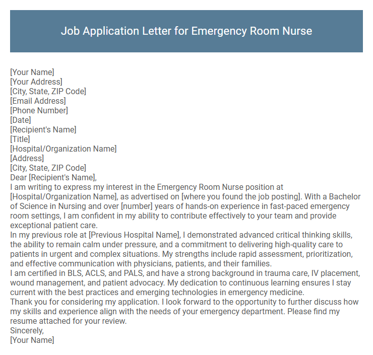 Job Application Letter for Emergency Room Nurse