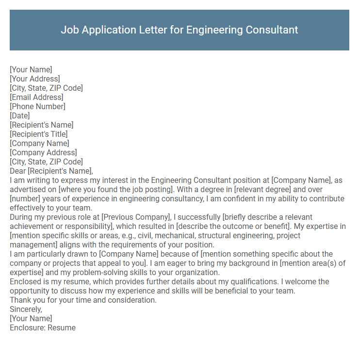 Job Application Letter for Engineering Consultant