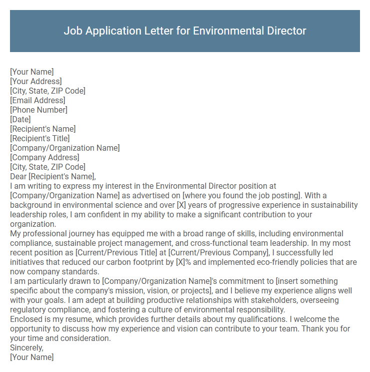 Job Application Letter for Environmental Director