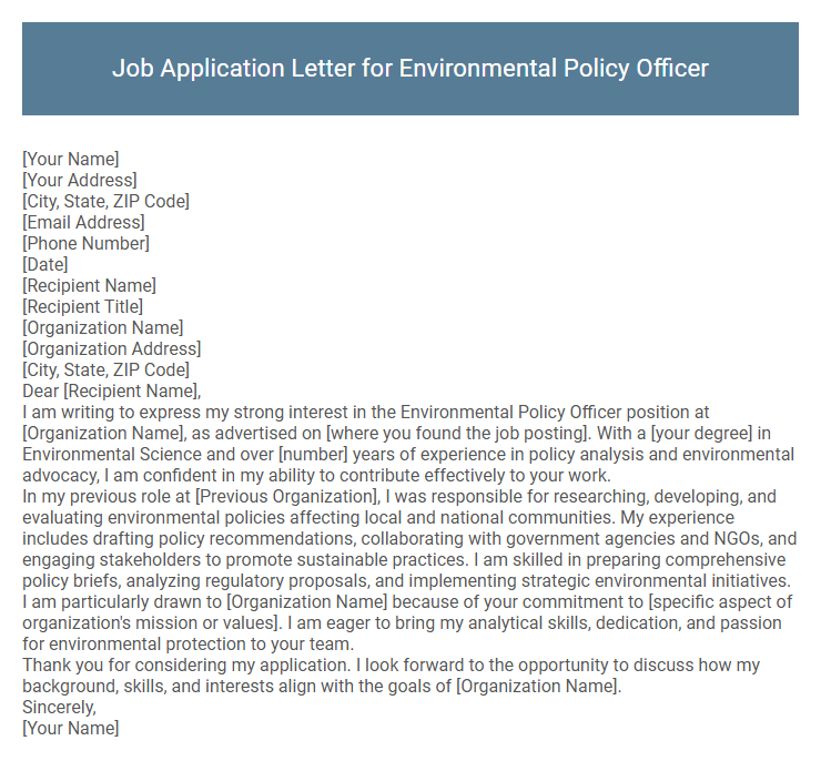 Job Application Letter for Environmental Policy Officer