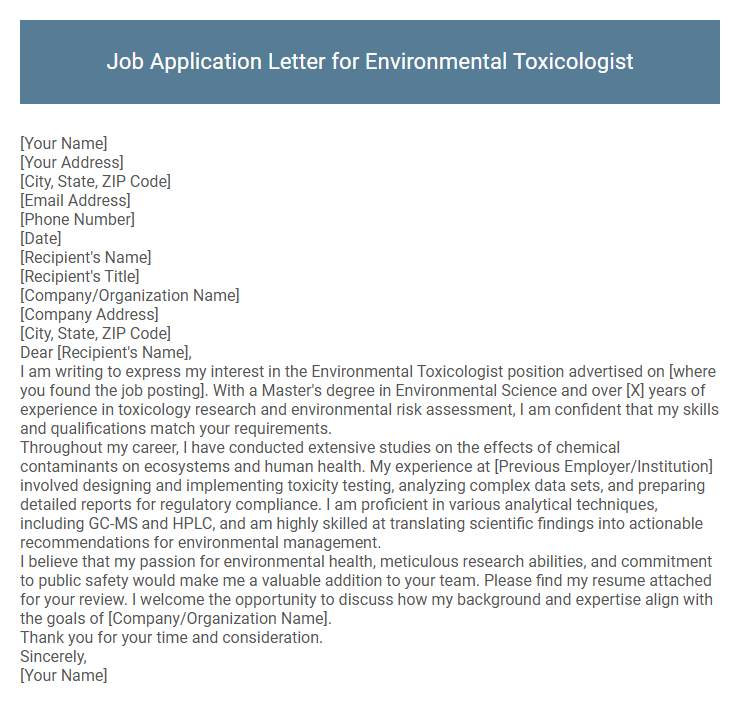 Job Application Letter for Environmental Toxicologist