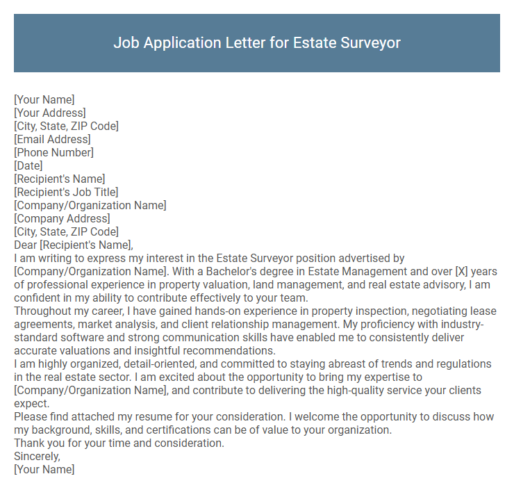 Job Application Letter for Estate Surveyor