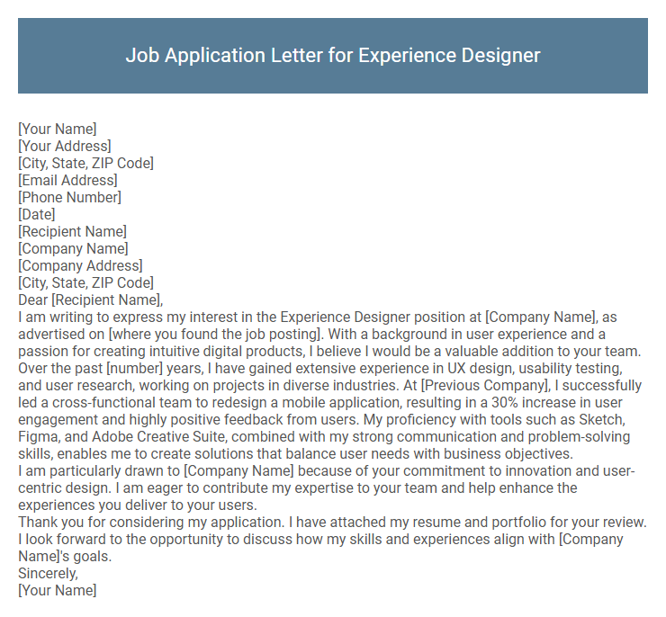 Job Application Letter for Experience Designer