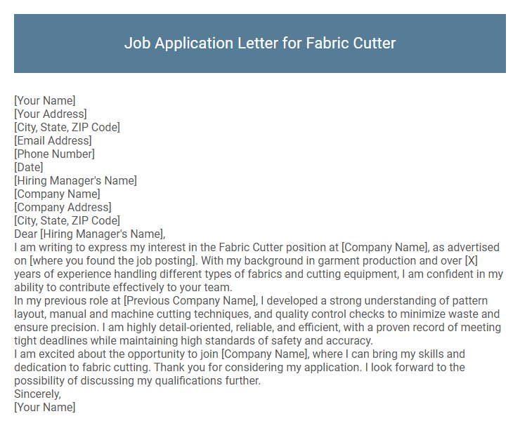 Job Application Letter for Fabric Cutter
