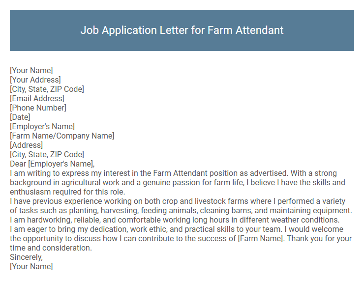 Job Application Letter for Farm Attendant