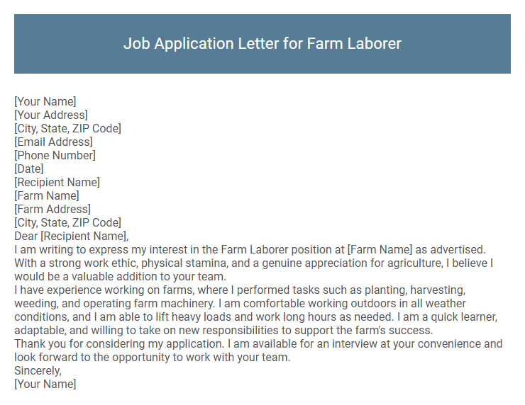 Job Application Letter for Farm Laborer