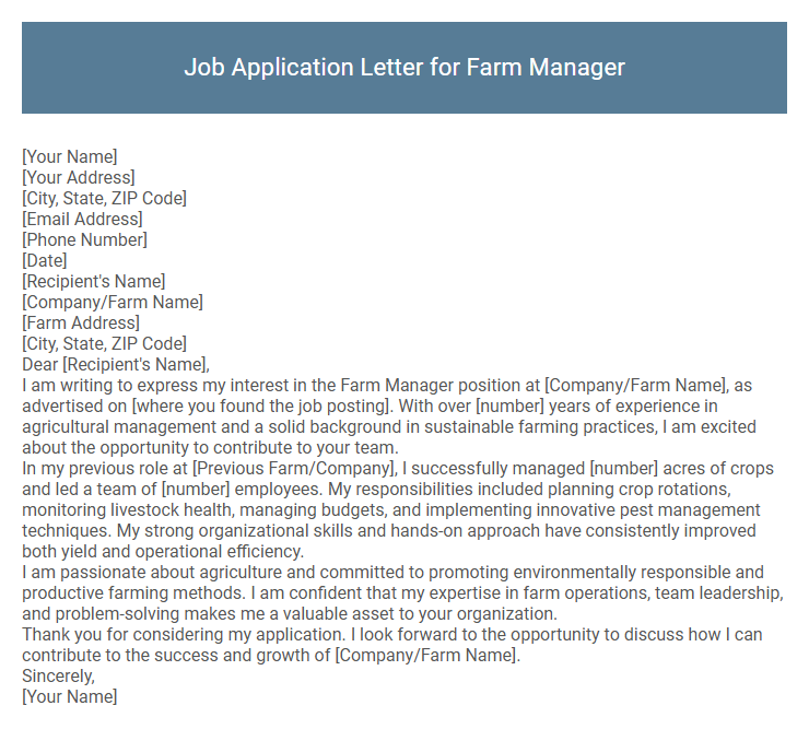 Job Application Letter for Farm Manager
