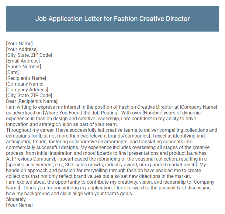 Job Application Letter for Fashion Creative Director