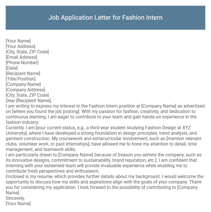 Job Application Letter for Fashion Intern