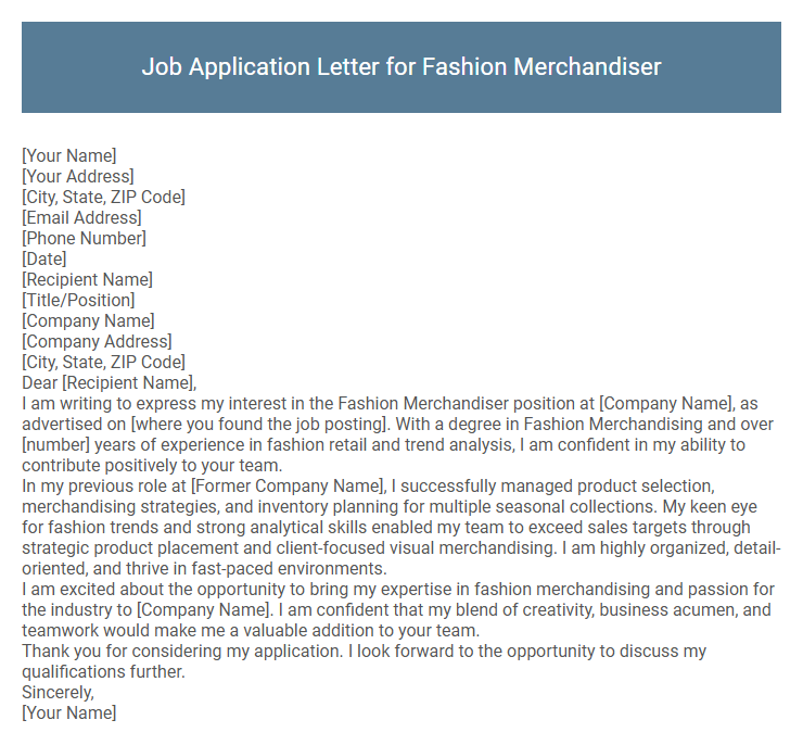 Job Application Letter for Fashion Merchandiser