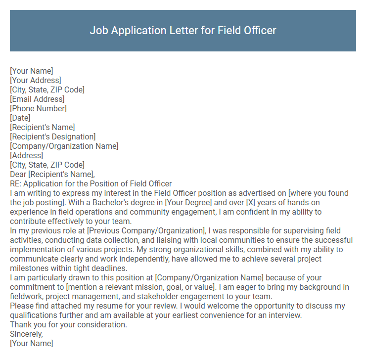 Job Application Letter for Field Officer