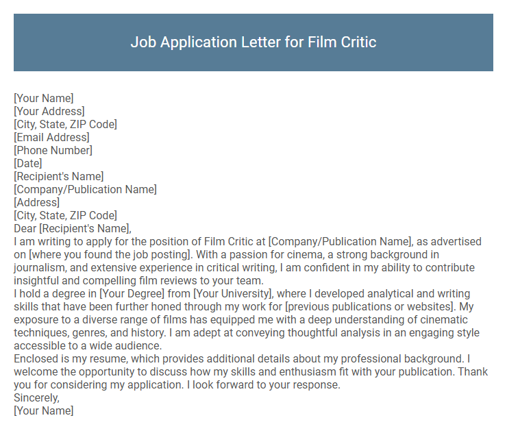 Job Application Letter for Film Critic