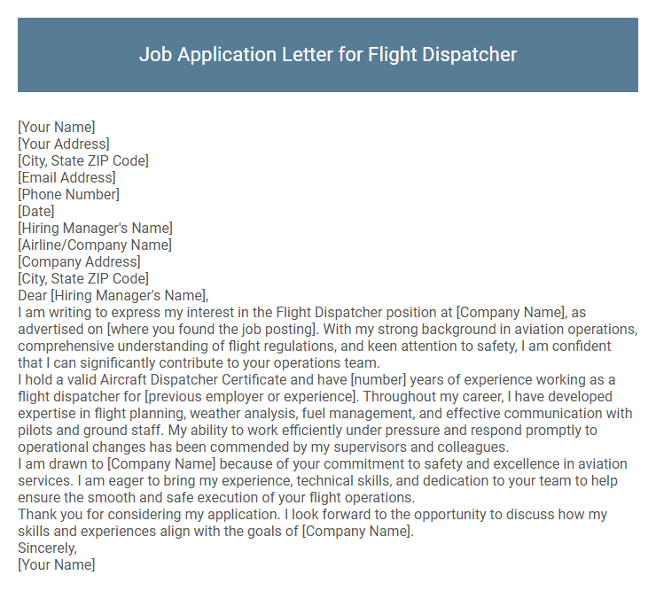 Job Application Letter for Flight Dispatcher