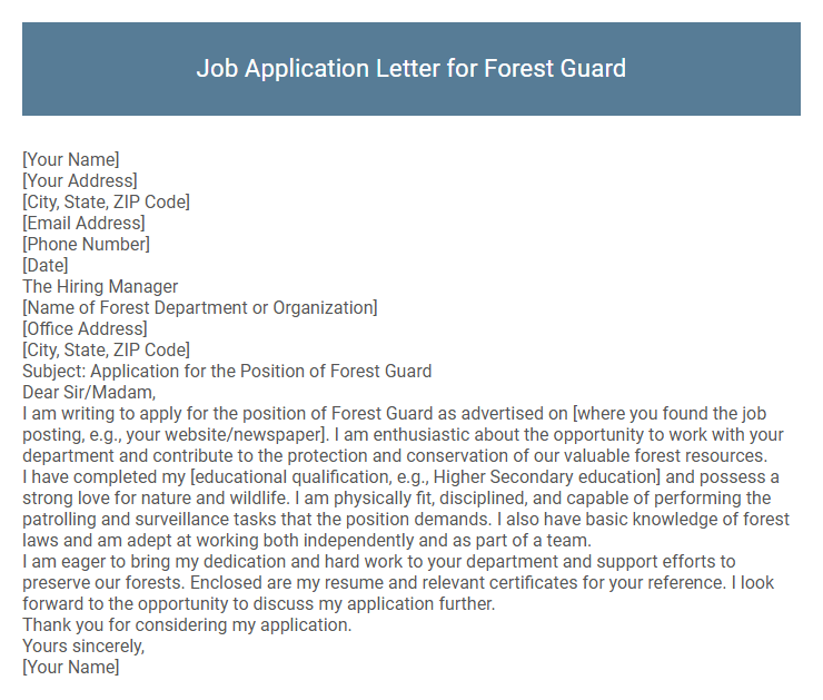 Job Application Letter for Forest Guard