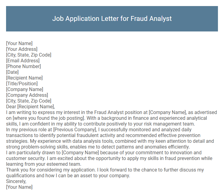 Job Application Letter for Fraud Analyst