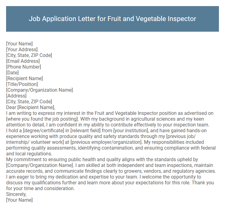 Job Application Letter for Fruit and Vegetable Inspector