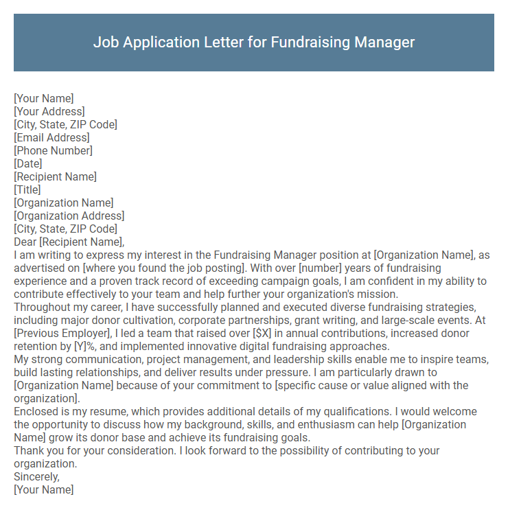 Job Application Letter for Fundraising Manager