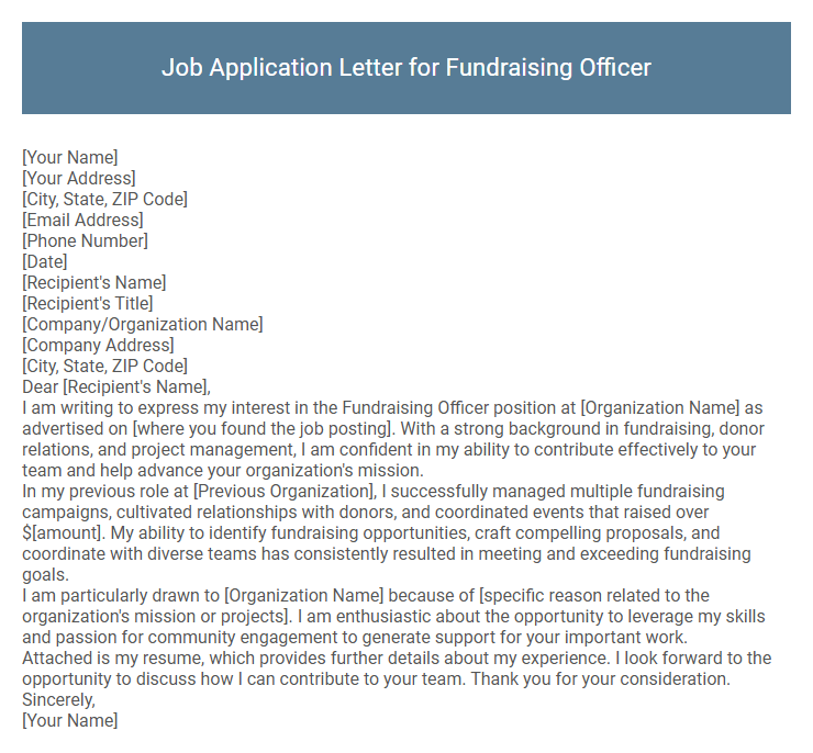 Job Application Letter for Fundraising Officer