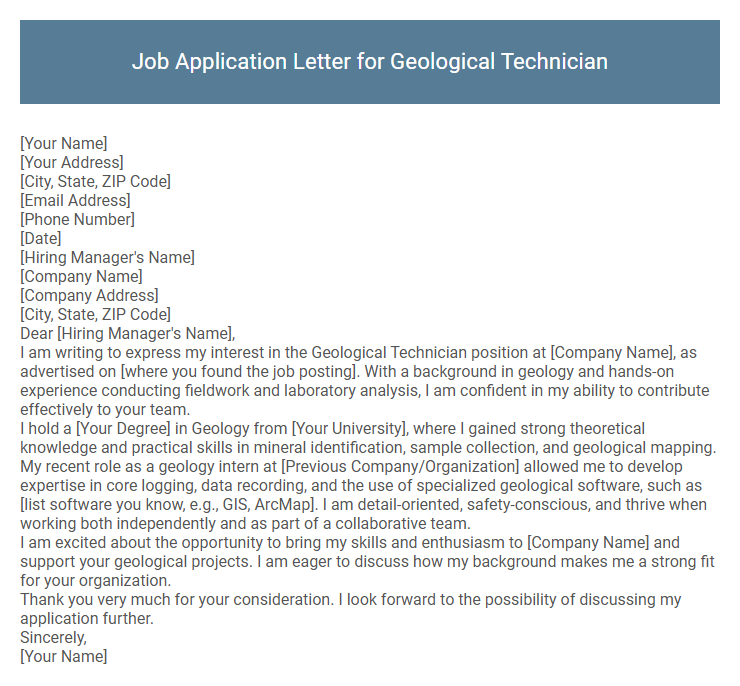 Job Application Letter for Geological Technician