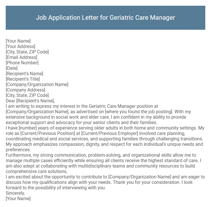 Job Application Letter for Geriatric Care Manager