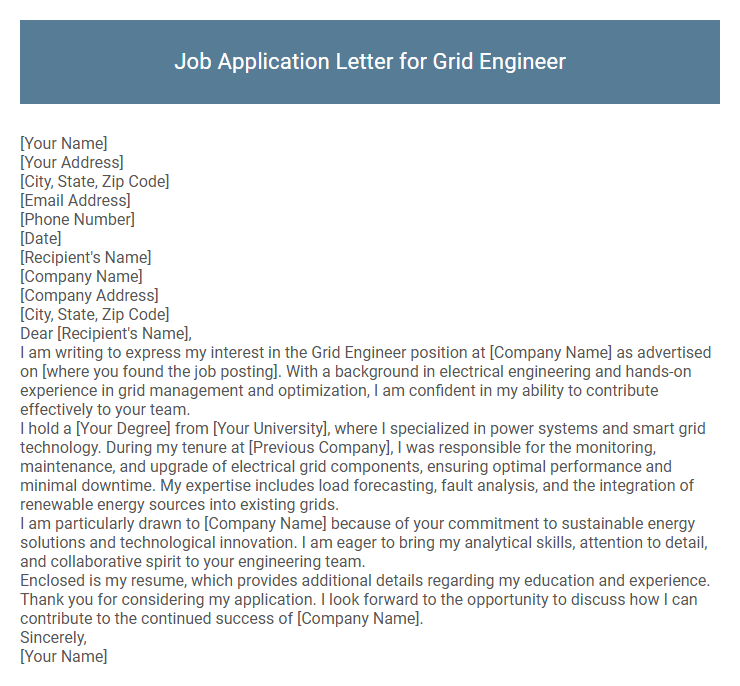 Job Application Letter for Grid Engineer