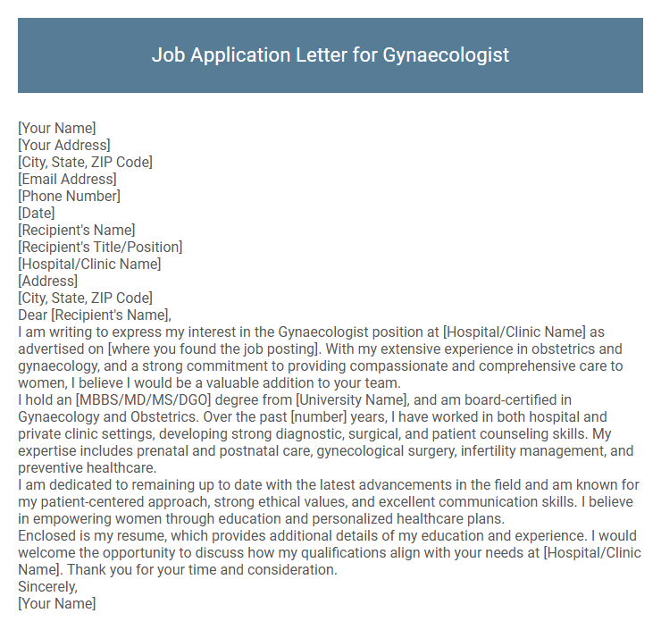 Job Application Letter for Gynaecologist