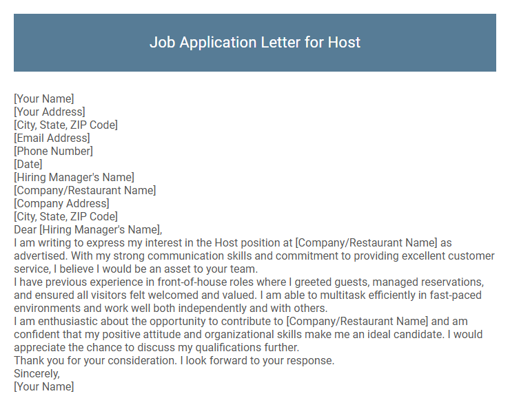 Job Application Letter for Host