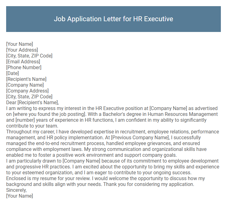 Job Application Letter for HR Executive